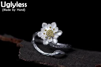 

Uglyless Real S925 Sterling Silver Ethnic Lotus Rings for Women Handmade Brushed Flower Finger Ring Engraved Fine Jewelry Bijoux
