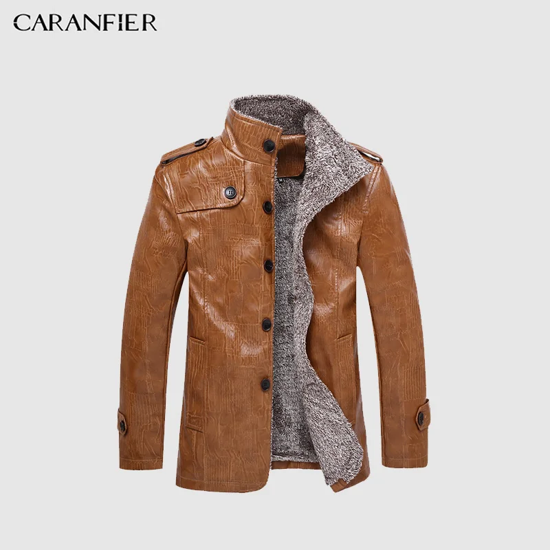 

CARANFIER Mens Leather Jackets Winter Warm Coat Plus Thick Outerwear Biker Motorcycle Male Jacket Waterproof Anti-scratch L-8XL