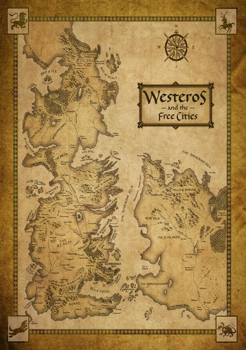 Game Thrones Houses Map Westeros Silk Poster Wall Painting