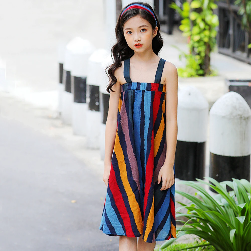 

baby girl summer dress 2019 big girls dresses kids teenage beach striped dress children clothes for size 4567 8 9 10 12 14 years