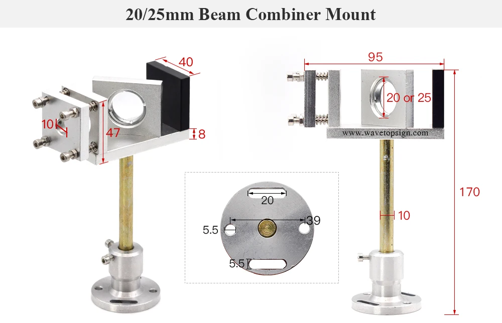 WaveTopSign Beam Combiner Set 20/25mm ZnSe Laser Beam Combiner+ Mount+ Laser Pointer for CO2 Laser Engraving Cutting Machine