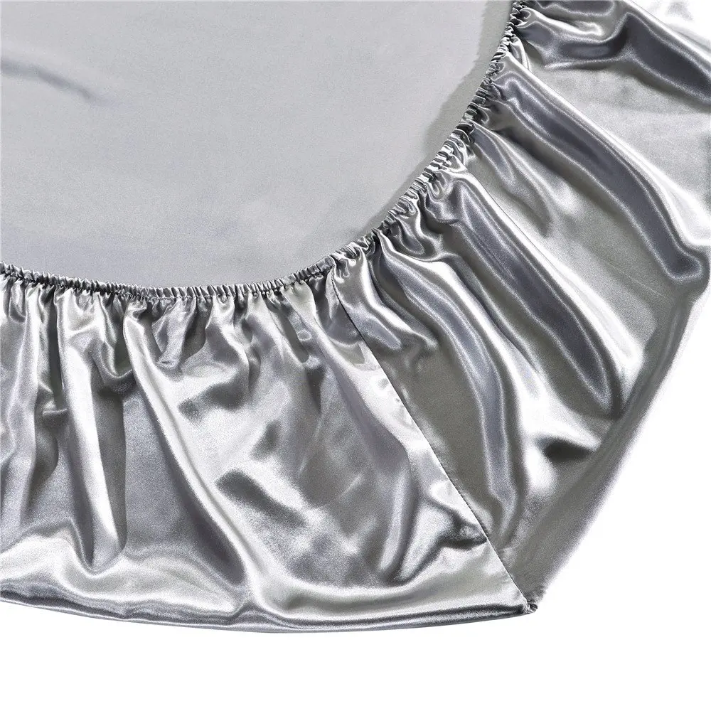 Black, Queen 1 Piece Satin Fitted Sheet Only Classic Luxury Silky Soft Bed Sheets Solid Color