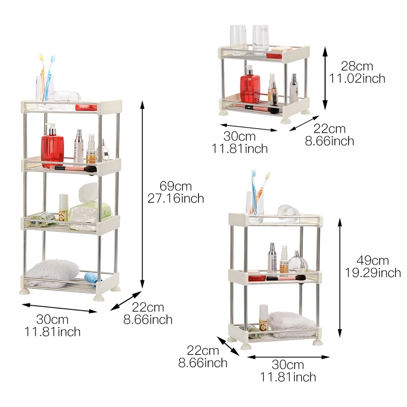 التخزين القابلة للإزالة رف تخزين الرف الحمام المطبخ الثلاجة الجانب التخزين رف متعدد الطبقات الفولاذ المقاوم للصدأ منظم منزلي