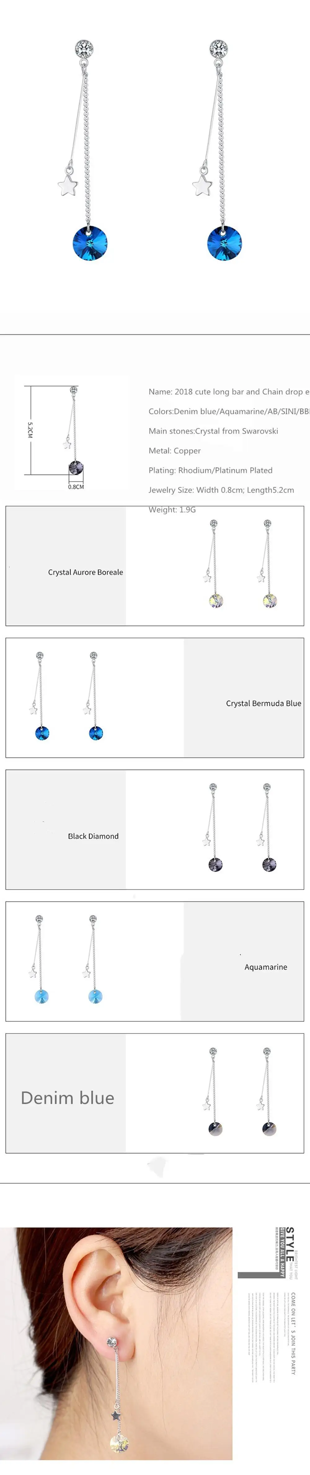 Ms Betti 2018 cute long bar and Chain drop earring with round Rivoli stone and star charms 03
