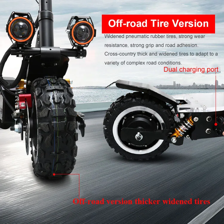 Top 11inch electric scooter 3200W Off-road motor 60V 20ah -30ah lithium battery Double front  rear wheel drive top speed 80km/h 26