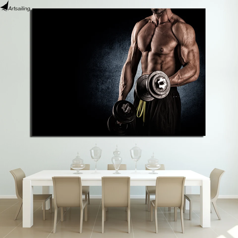1 шт. холщовая сексуальная картина HD Muscle Fitness Gym гантели настенная живопись печать