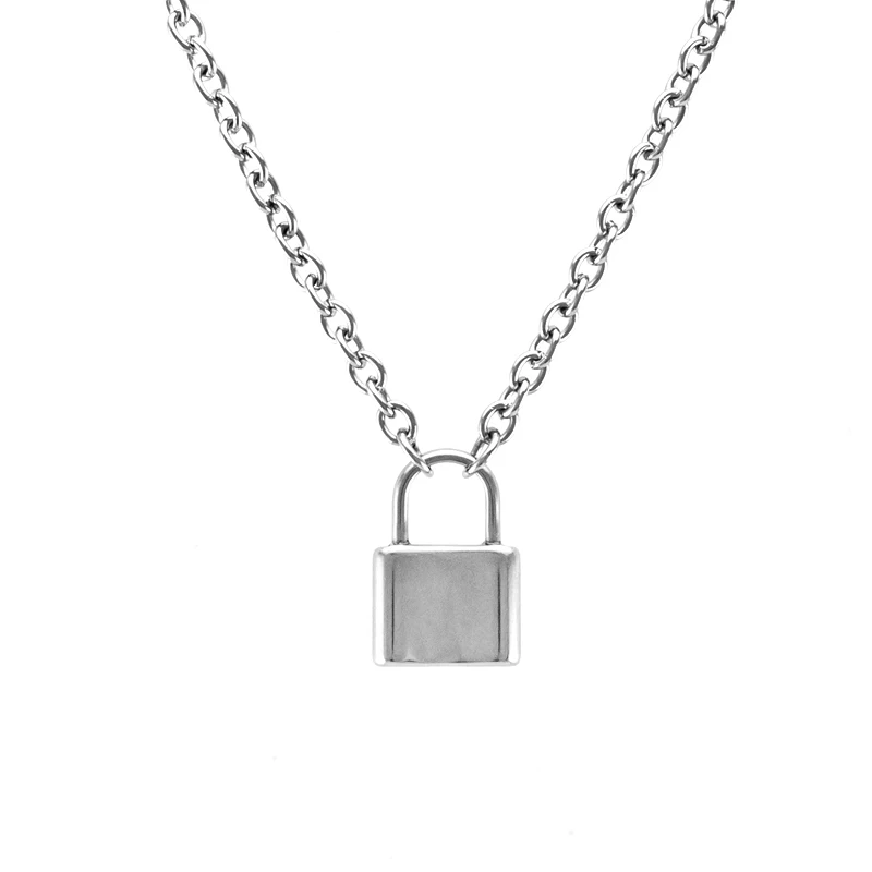 

Women Jewelry Silver Color PadLock Pendant Lock Necklace Brand new Stainless Steel Rolo Cable Chain choker Friendship gift