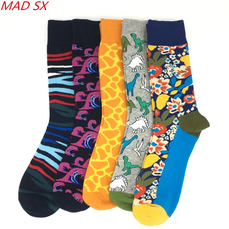 5 Pairslot Men's Luxury Colorful Cotton Fun Novelty Dress Socks Unisex Happy socks Cool Crazy style Casual crew socks for Men