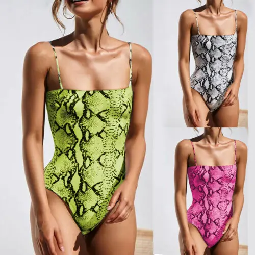 

Off Shoulder Bikini Women Snake Skin Swimsuit Push Up Padded Ladies Swimwear High Waist Bathing One Piece Monokini Beachwear Hot