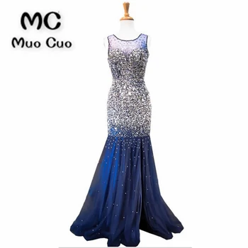 

2018 New See Though Prom dresses Long with Crystals Beaded Vestidos de fiesta dress for graduation Mermaid Formal Evening Dress