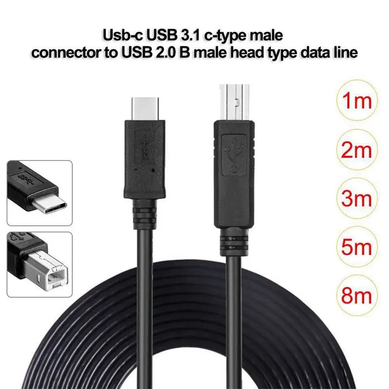 USB-C USB 3,1 type C Male to USB2.0 USB B Мужской кабель для передачи данных для ноутбука принтер жесткий диск