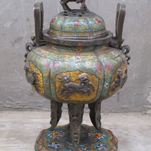 Xd 001666 Китай Меди ручной работы перегородчатой Зло Foo Dog Лев 6 дракон курильница Курильница