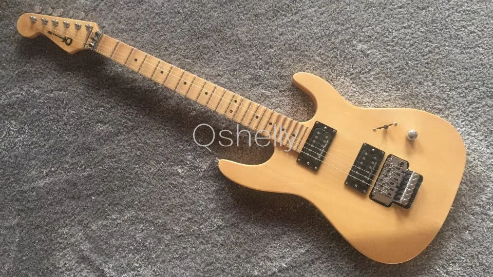 Высокое качество QShelly пользовательские натуральный Charvel клен зубчатый шеи хром floyd rose электрогитара Музыкальные инструменты магазин