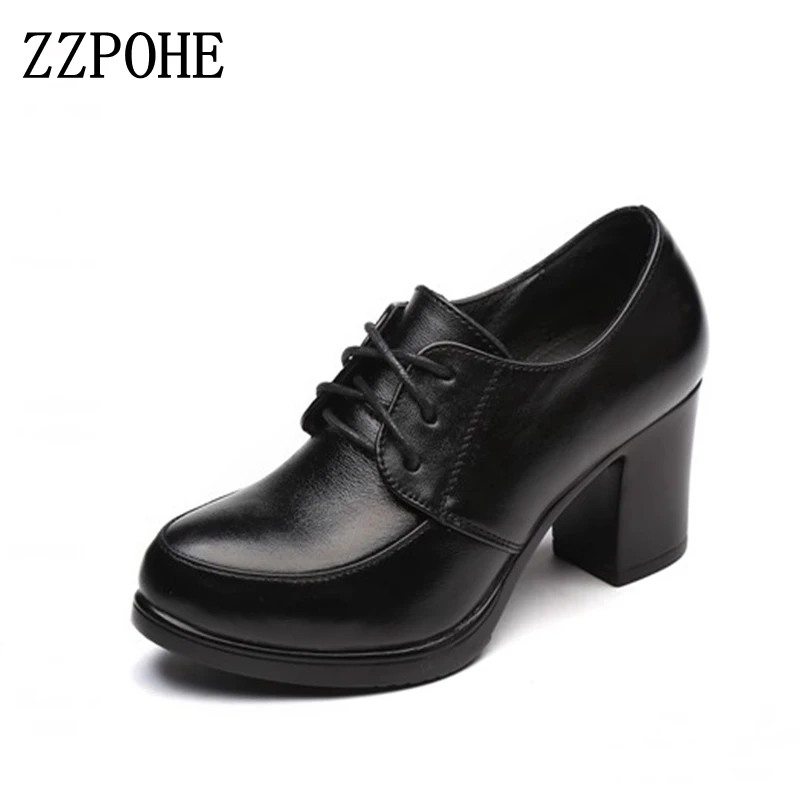 Goede ZZPOHE 2017 Herfst Vrouwen Mode Platform Pompen Schoenen Ronde Teen Lace Up Med Hakken Vrouw Schoenen dames lederen wig schoenen