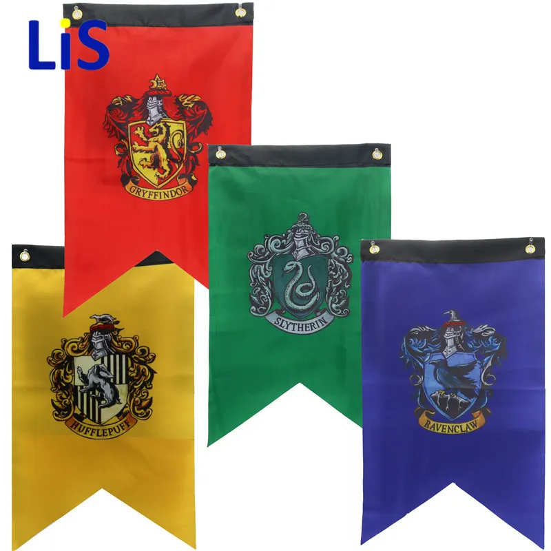 

Harri Potter Banners Gryffindor Slytherin Hufflerpuff Ravenclaw College Flag Party Supplies Home Decoration Boys Girls Kids Gift