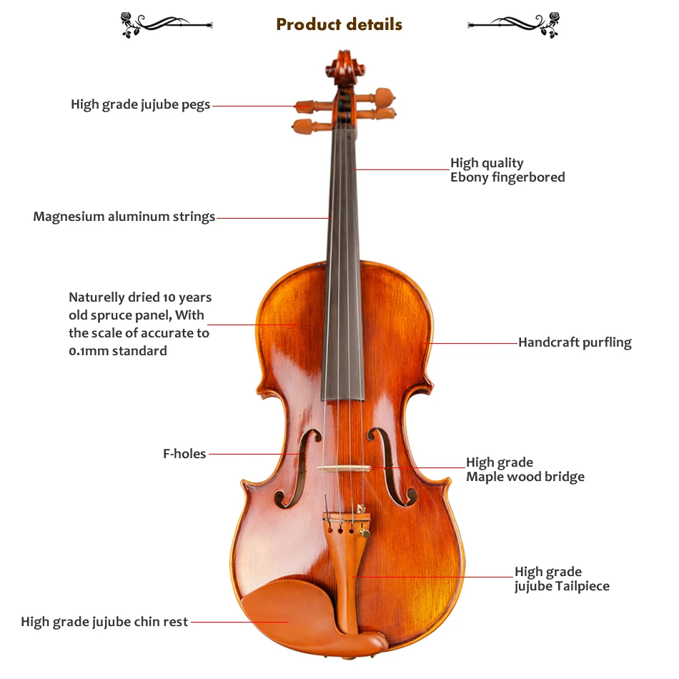Скрипки, профессиональные Струнные инструменты, скрипка, 4/4 натуральные полоски, клен, скрипка, мастер ручной работы, скрипка, чехол, бант, канифоль