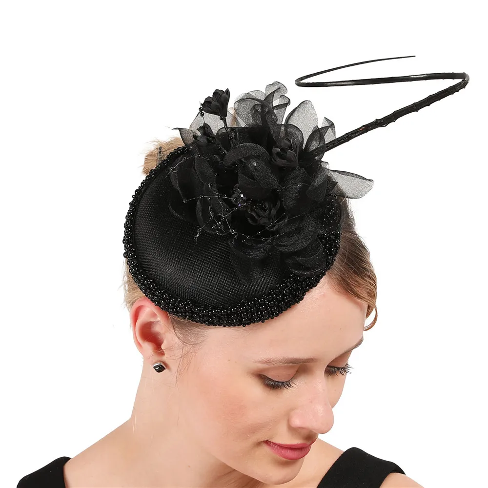 

Vintage black cocktail event hats feather derby fascinators chapeau headwear flower bands ladies party tea headpiece hair clips