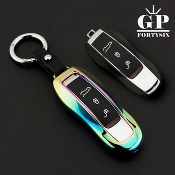 

Zinc Alloy+Leather Car Remote Key Case Cover Keychain Protective Key Shell For Porsche Cayenne Macan Panamera Car Accessories
