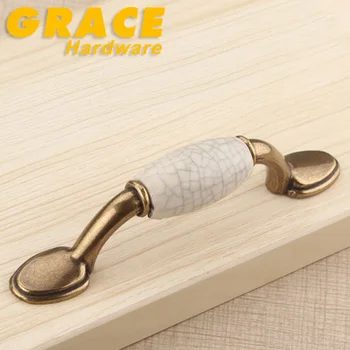 

New Exquisite Cabinet Antique European Style Wardrobe Knobs Classical Garden Ceramic Furniture Handle(C.C:76mm L:126mm)