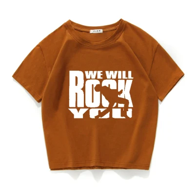 Блестящая рок-группа футболка с надписью Queen shirt femme хлопковая уличная футболка Фредди Меркурий женские топы хипстерский укороченный топ Женская одежда - Цвет: W372 coffee