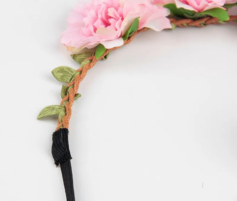 Silicone Anti-lost Chain Strap Adjustable 10pcs/lot Fashion Women Bohemia Beach Peony Flower Headband Scrunchy Hairband Wreath Flora Adjustable Headband Hair Accessories newborn socks for babies