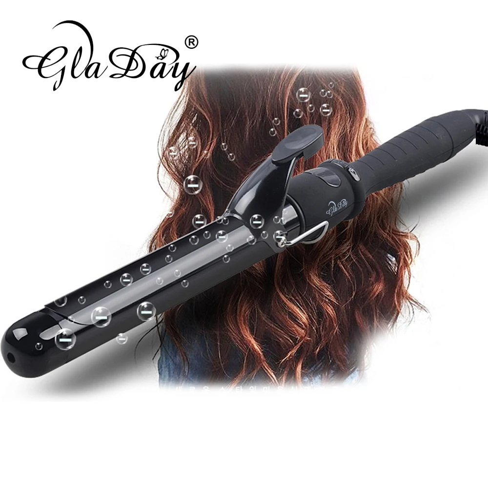 Baratos Herramientas de Diseño de cerámica LCD 38mm pro Rizador de Pelo Rodillo de Pelo Rulo Digitales Planchas Waver Curling Varita Mágica