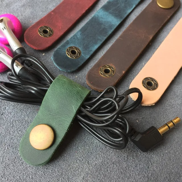 Cable Holder Organizer Bobbin Winder Genuine Leather Earphones Cable