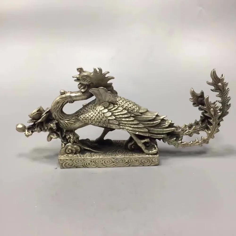 

Art Collection Tibet Silver handmade Phoenix statue,Home/office desk Christmas decoration Phoenix Bird sculpture