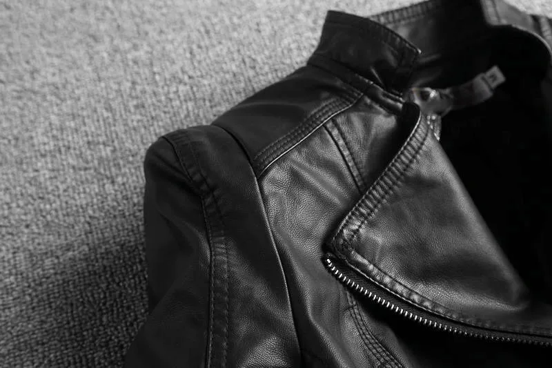 YTNMYOP, новинка, тонкая черная кожаная куртка для женщин, искусственная кожа размера плюс S-3XL, воротник-стойка, мотоциклетное кожаное пальто