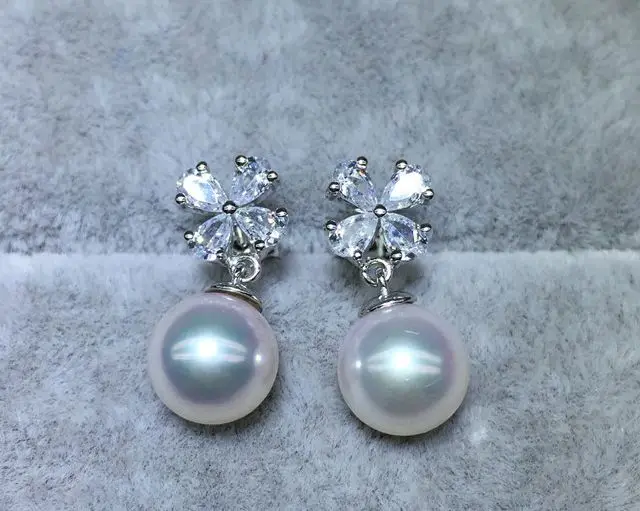 

new design pair AAA++9-10mm south sea round white pearl earring 925s