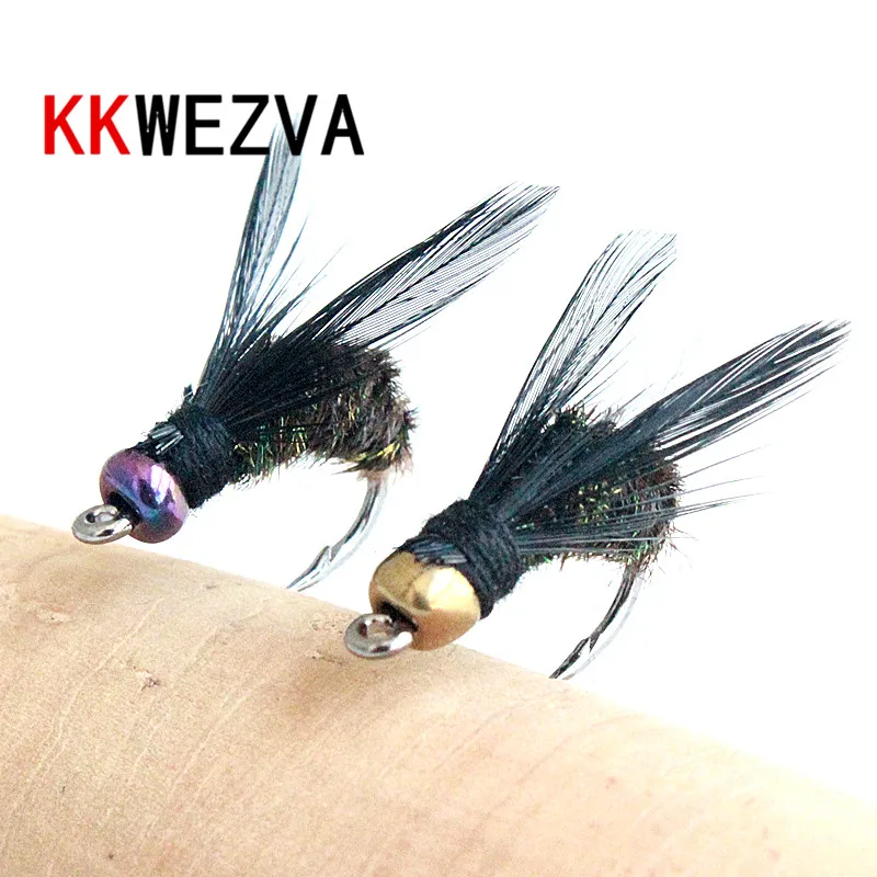 KKWEZVA 20 pièces leurre de pêche #8 crochets Noirs Paon Plume Matériel Nymphe Spinner Baetis Mouche Appâts Truite Mouches de Pêche À La Mouche et Leu