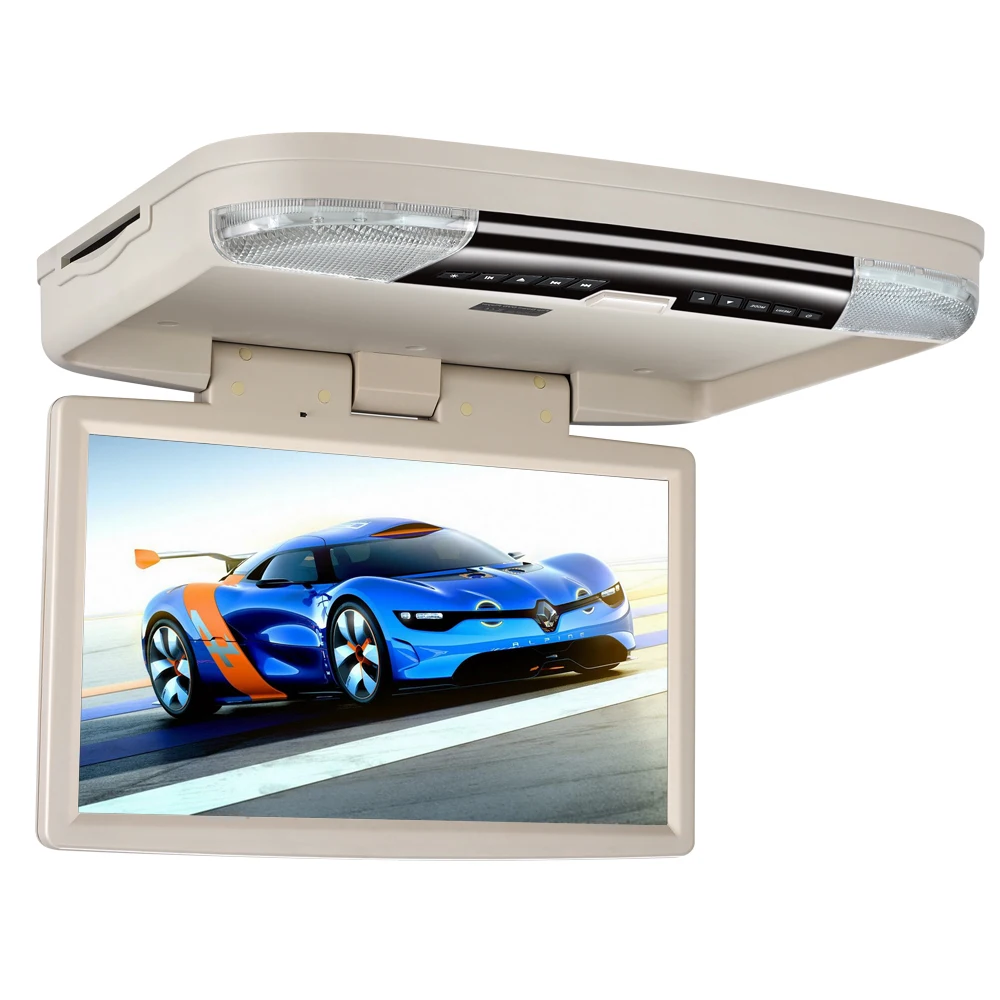 

15.6'' Car Bus Flip Down HD Overhead Screen Ceiling Roof Mount Monitor Multimedia DVD Player 1080P FM IR USB SD HDMI MP5 Game