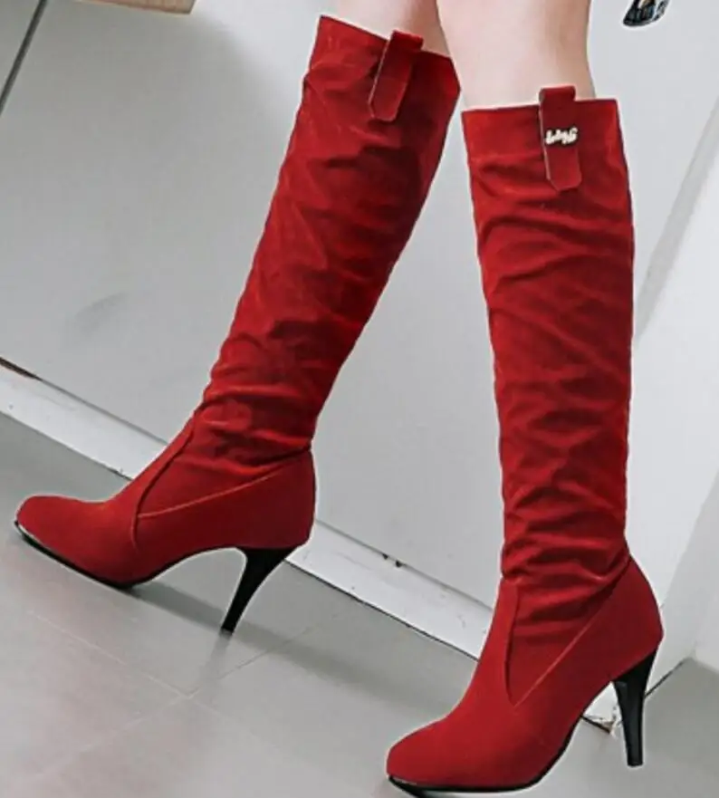 

zapatos mujer sapato women knee high boots ladies chaussure booties thin high heels slip on autumn warm shoes woman SK180222