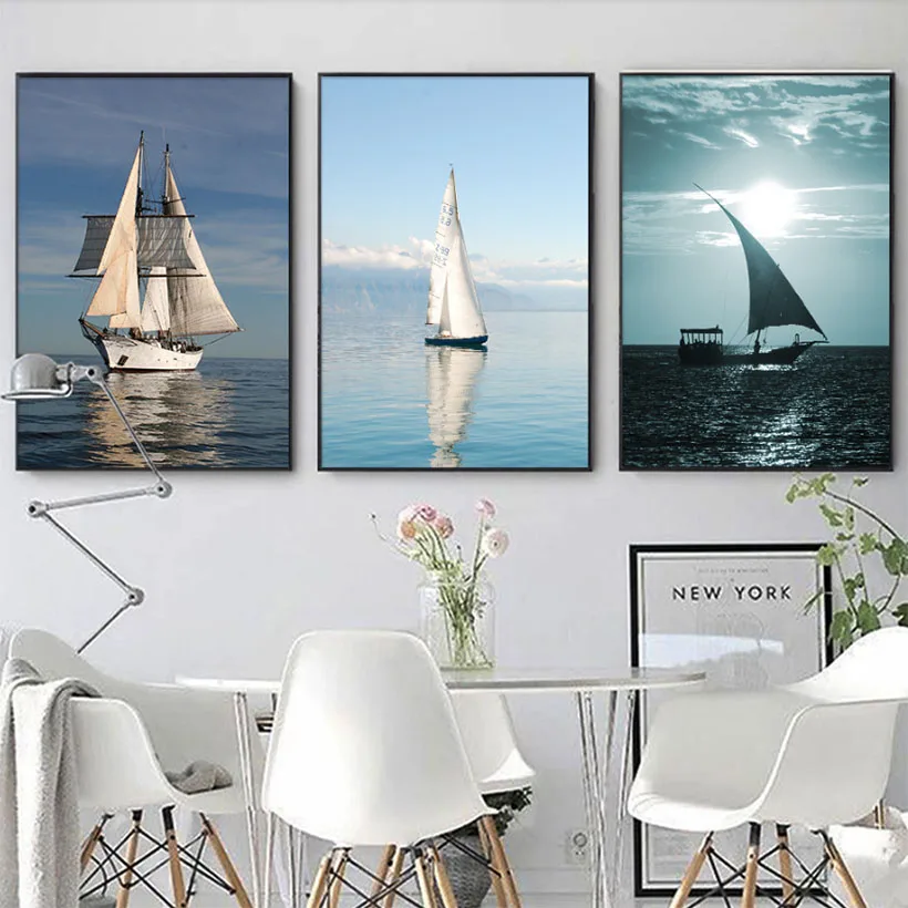 

HD Print Painting Nordic Poster Home Decoration On Canvas Sailing Boat Sea Ocean Landscape Modern Style Wall Artwork Picture