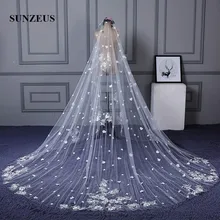 3 Meters Width 4 Meters Long Luxurious Wedding Veils Long Church Bridal Veil with Lace Appliques and Flowers SBV24
