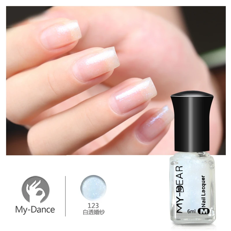 MYDANCE 1 Bottle 6ml Transparent White Shimmer Nail Polish Long lasting