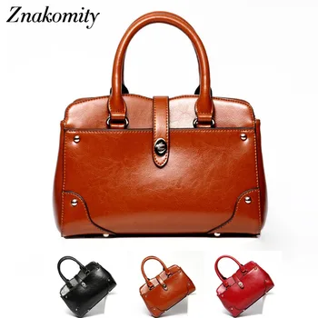 

Znakomity Real cow leather tote bag Fashion vintage brown handbag women genuine leather women shoulder bag woman hand bag charms