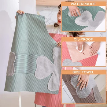 

2019 New Lady Apron Home Kitchen Cleaning Anti-Fouling Apron Waterproof Padded Gowns Half-Length Sleeveless Apron with Pockets