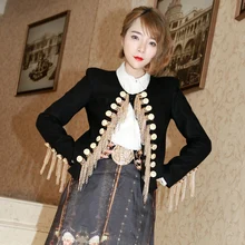 Осень-зима модные золотые пуговицы цепи Для женщин плечами шерстяные пальто Женский О-образным вырезом сцены Куртка Верхняя одежда W1468