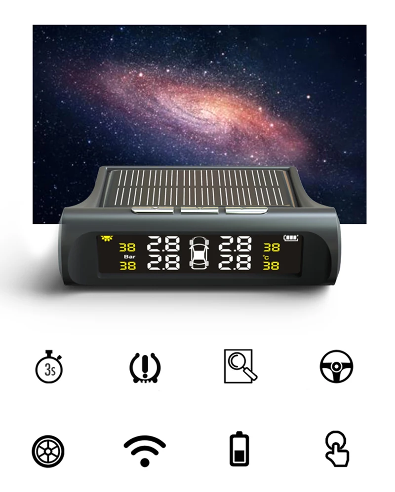 Автомобильная система контроля давления в шинах TPMS, солнечная зарядка, ЖК-дисплей, внешний датчик, автоматическая сигнализация, автомобильная электроника