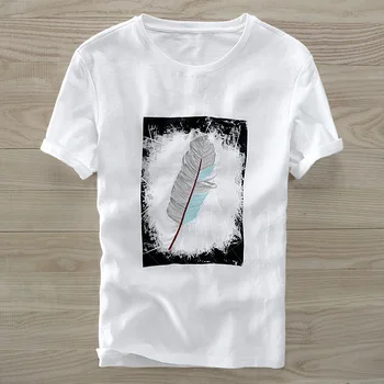 

Men's linen Cotton Print Short-sleeved T-shirt