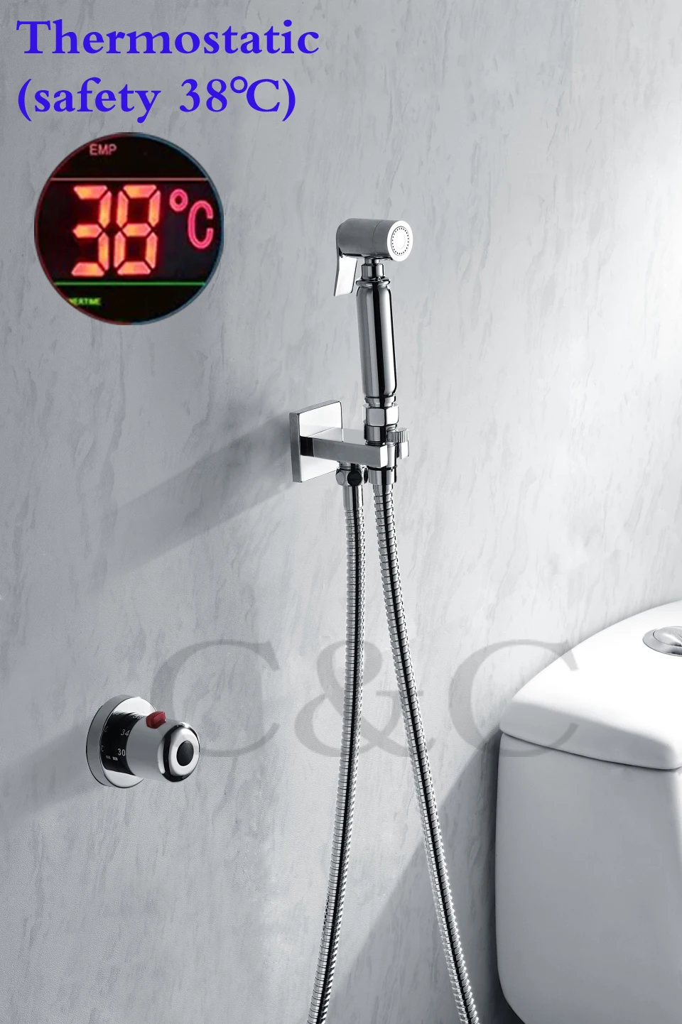 Thermostatic Handheld Toilet Bidet Faucet Hygiene Personal Cleaning