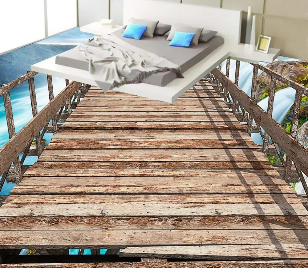 

Custom Photo Floor Wallpaper 3D Stereoscopic Bridge 3D floor 3D Mural PVC Wallpaper Self-adhesion Floor Wallpaer