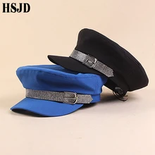 Весна лето Дамский Пояс с алмазами темно-синяя восьмиугольная кепка Студенческая Кепка в британском стиле женская шляпа блестящая газетная Кепка s женские береты