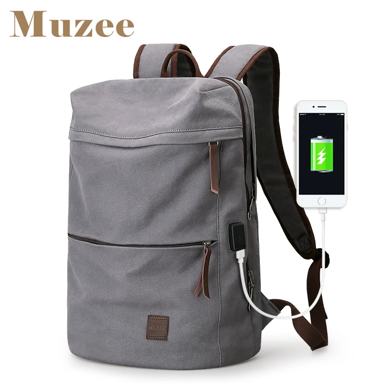 Koop Muzee Canvas Rugzak Usb Ontwerp Rugzak Mannen Mannelijke Student Zak Voor Weekend Mochila Pak Voor 15.6 Inch Laptop Rugzak