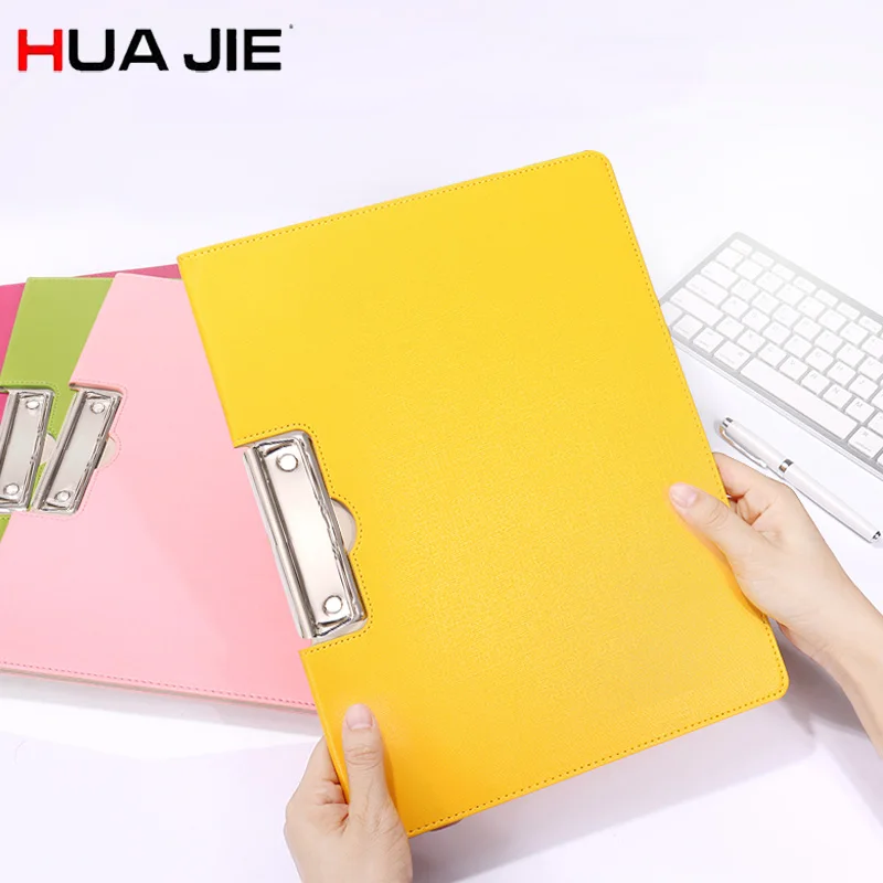 

HUA JIE Macaron Portfolio Document Folders PU Leather Clip File Writing board Date/Paper File Holder Clipboards Hotel Menu Books