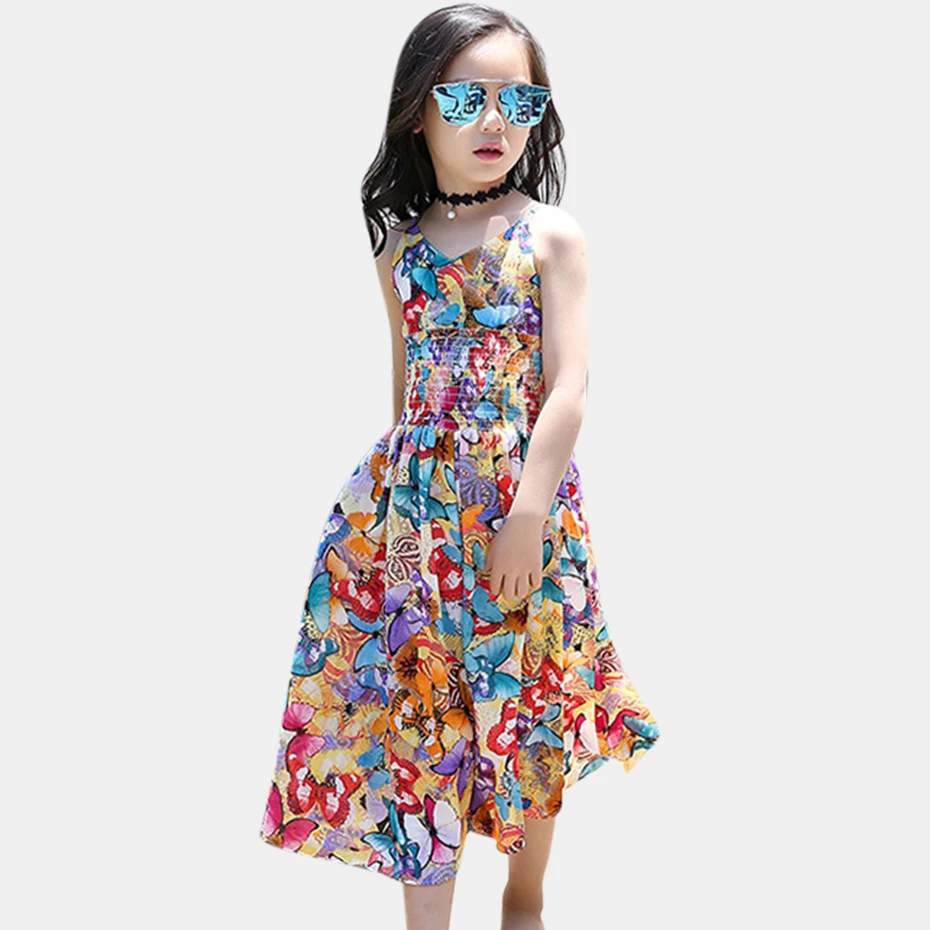 

Sundress For Girls Summer Beach Girls Dresses Bohemia Floral Sleeveless Kids Dresses Holiday Teen Kids Clothing 4 6 8 14 Years