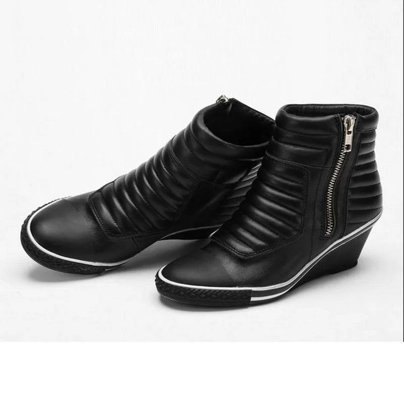

2017 fashion rome women Invisible wedges high top casual shoes top quality lady punk booties outdoor sheepskin female shoes