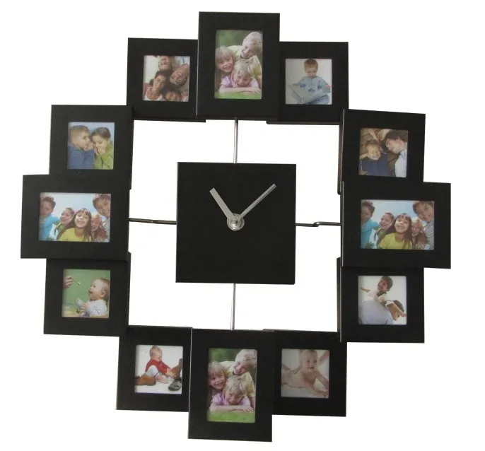 Современный дизайн фоторамка часы с 12 картинами большие декоративные металлические настенные часы для гостиной художественный Декор Horloge Murale