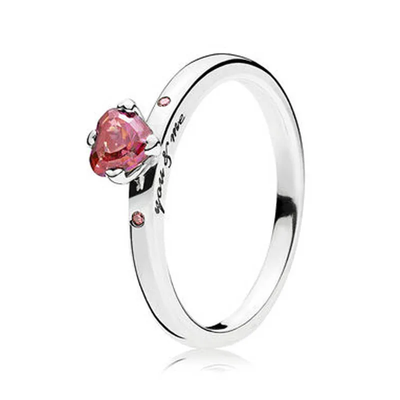 

S925 Silver Ring for Women You & Me Ring for Lovers Girl Finger Ring Red CZ Birthday Gift Wedding Party fit Lady Jewelry